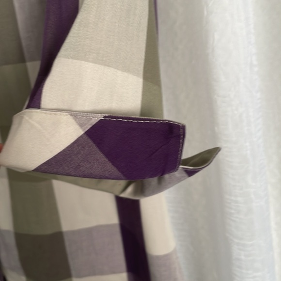 Kim rogers women button down Khaki/Purple/Beige plaid shirt size 12 - Picture 2 of 10